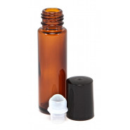 Mini roller verre ambré bouchon noir 10ml